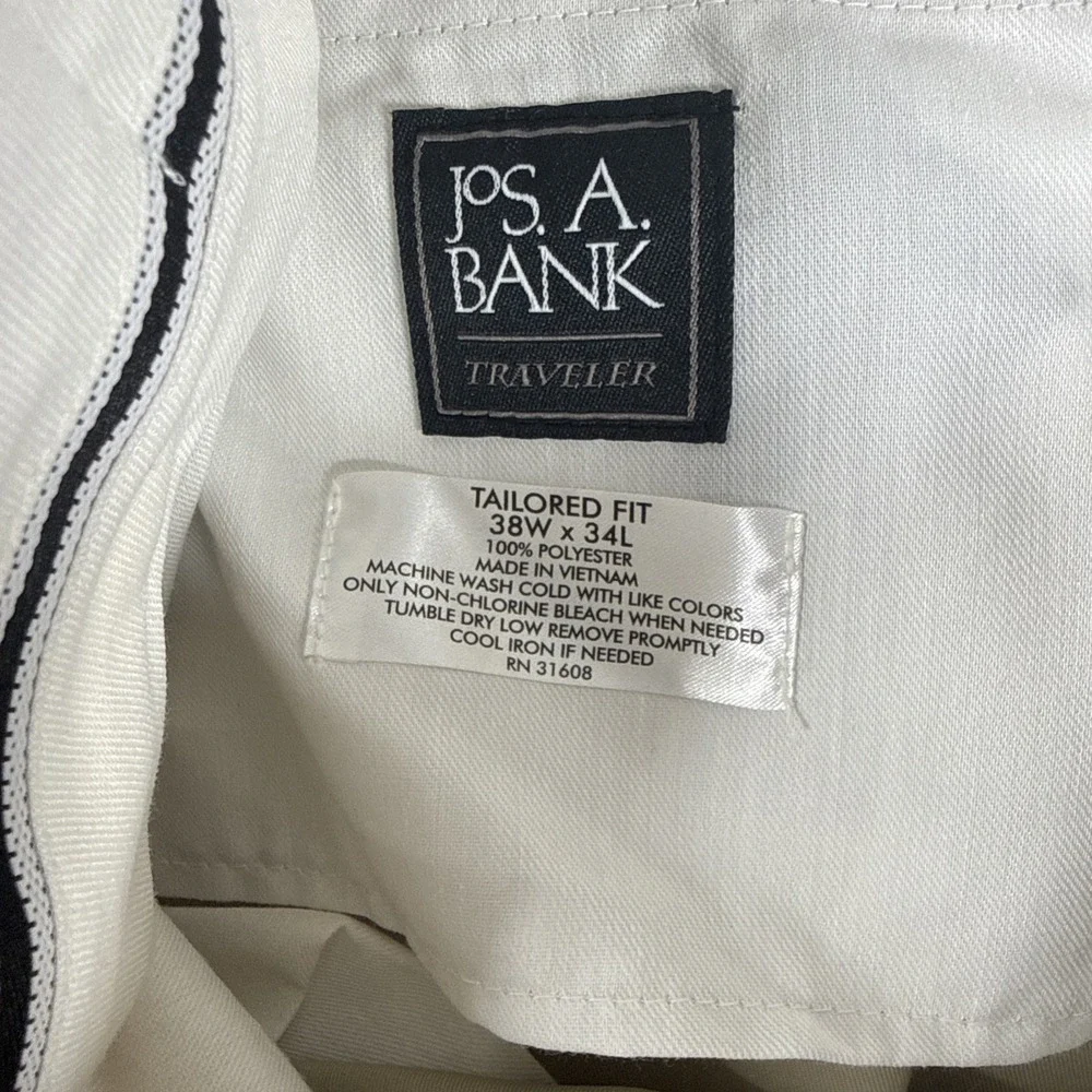 Jos A Bank Traveler Pants‎ Mens 38x34 Khaki Flat Front Chinos NWT